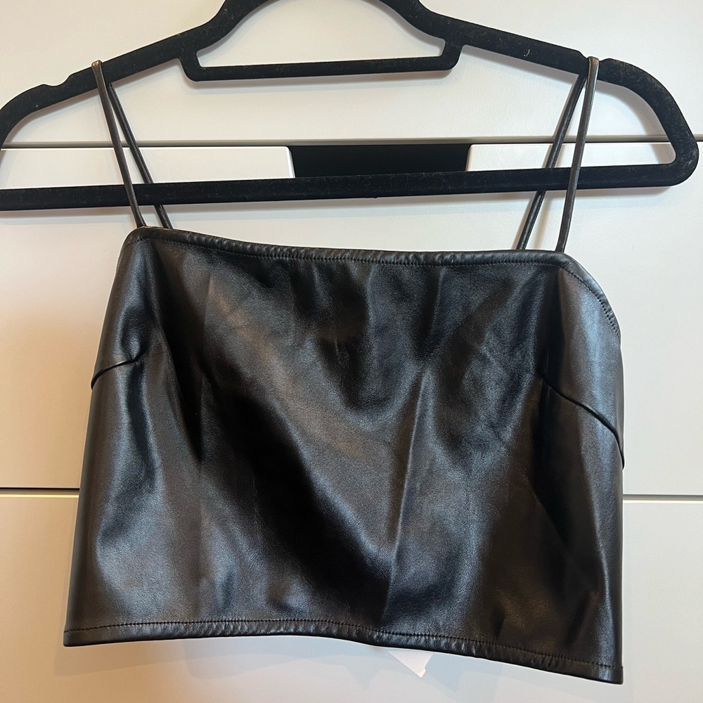 NWT square neck leather crop top